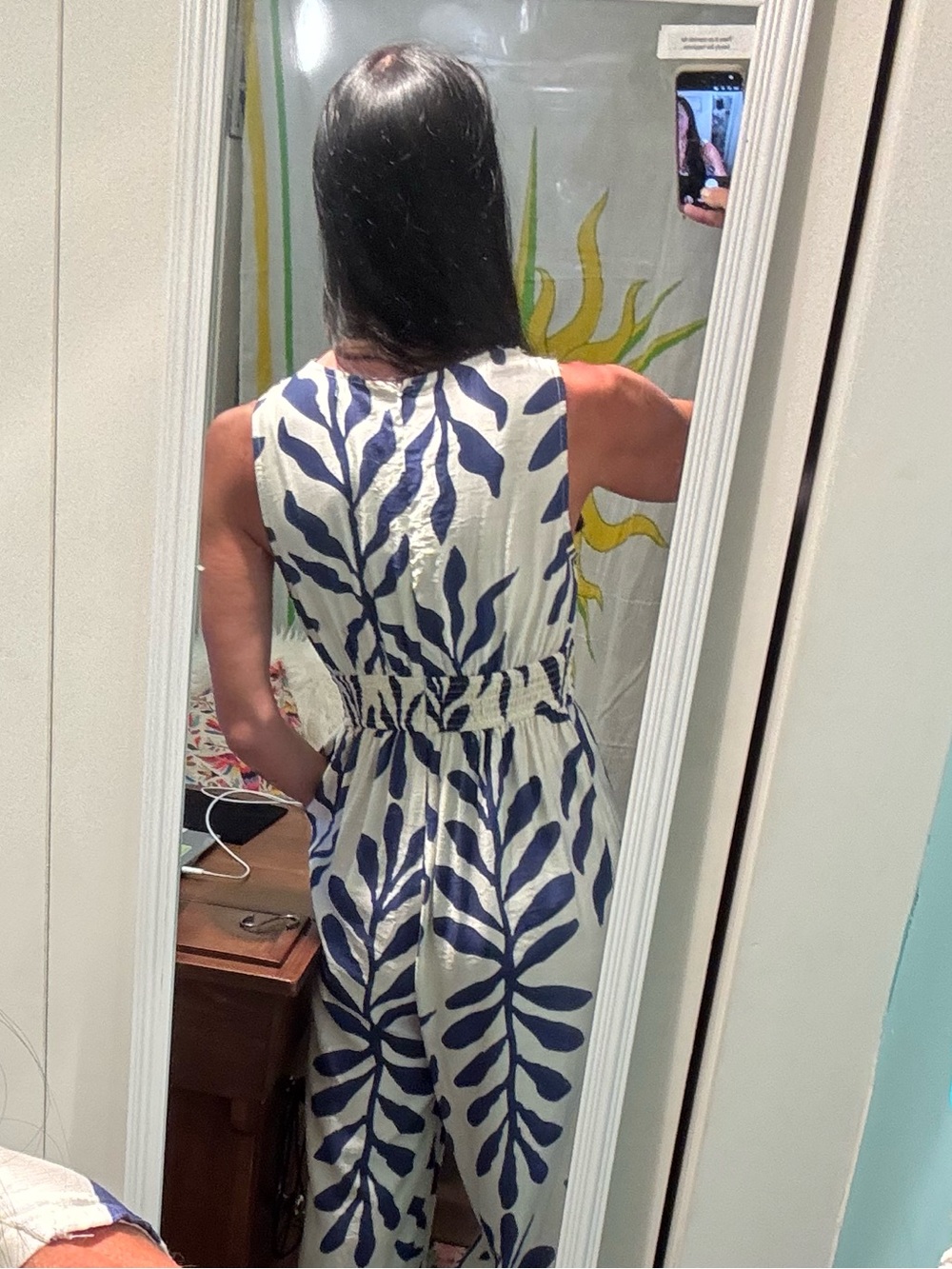 CUPSHE Blue Cream Tropical Wide Leg Jumpsuit Romper Small NWT - Picture 4 of 10